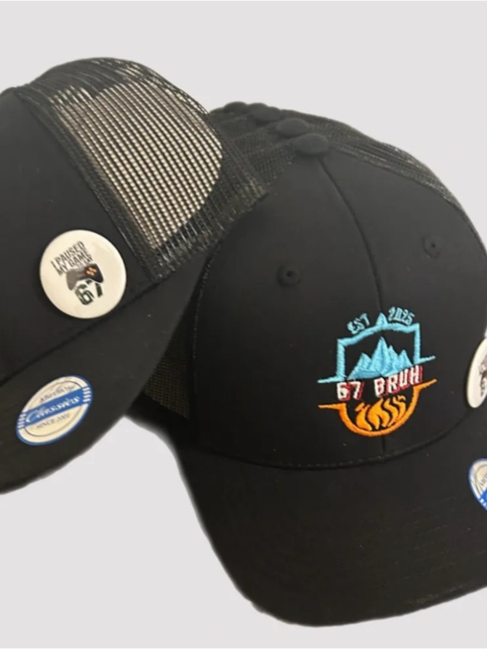67 Bruh Black Embroidered Trucker Hat - Men's Casual Cap
